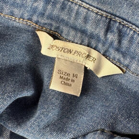 Boston Proper Stretch Denim Blue Button Down Shacket Size 14 - Picture 6 of 7